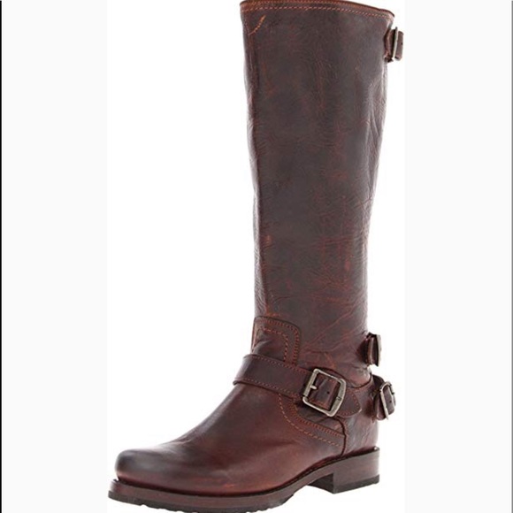 Frye Shoes - Frye “VERONICA” Leather Boots in burgundy/black